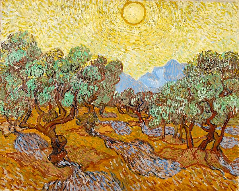 Olivos con Cielo Amarillo y Sol, principales obras de Vincent Van Gogh