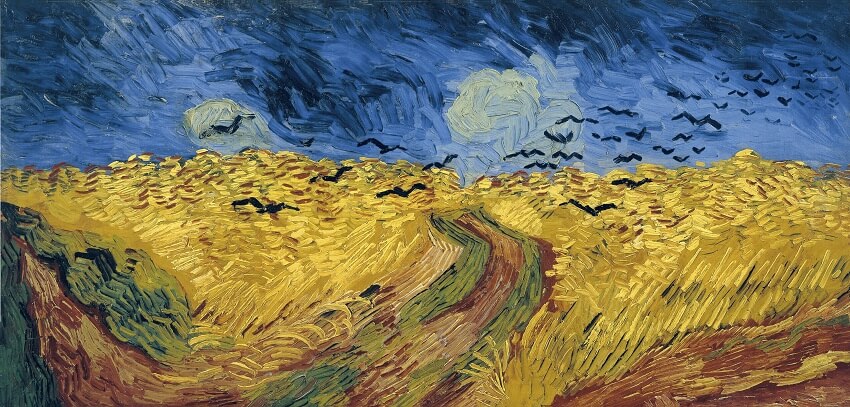 Trigal con Cuervos, pinturas más importantes de Vincent Van Gogh. obras del impresionismo francés.