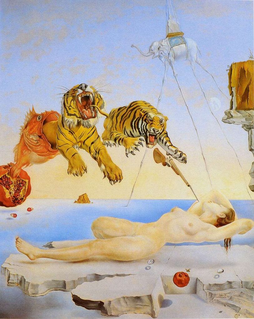 Surrealismo pintura - Dalí - Sueño causado por el vuelo de una avispa alrededor de una granada, un segundo antes de despertar
