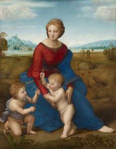 Pintura del renacimiento obra La virgen del prado de Rafael Sanzio