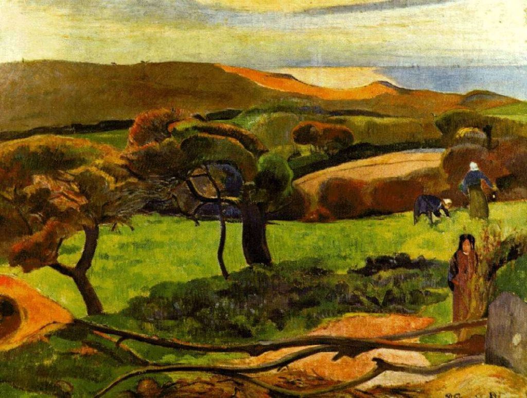 Pintura impresionista - Paisaje de Bretaña, Campos - Gauguin
