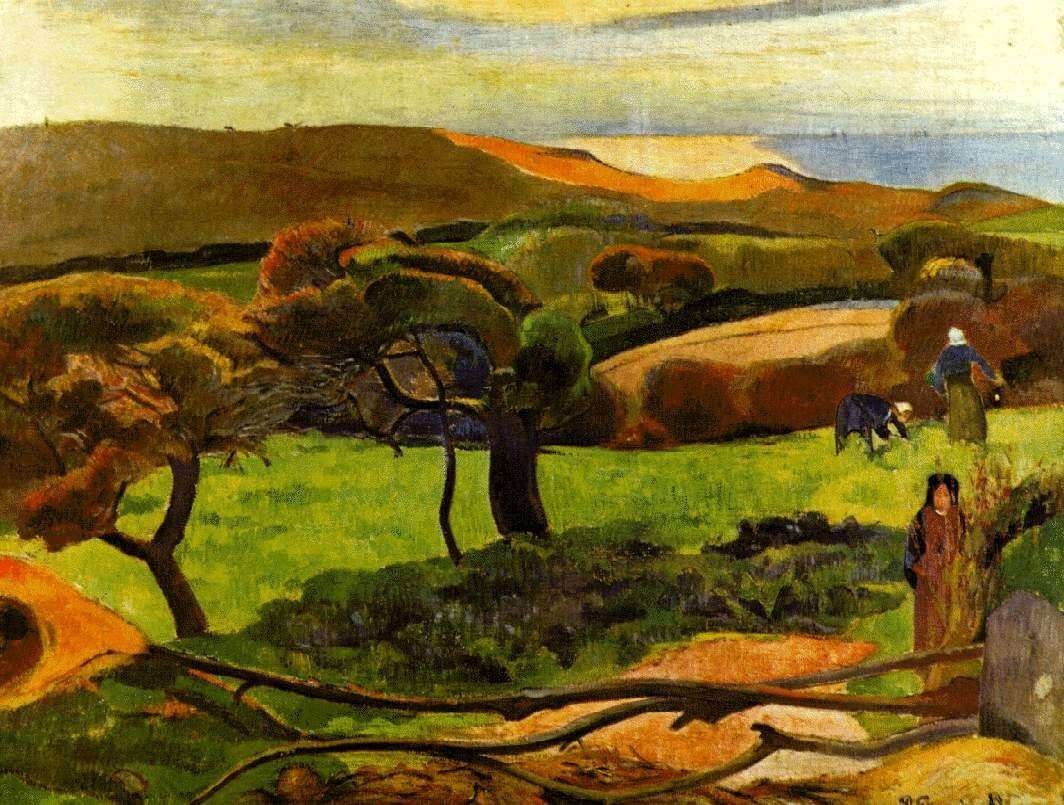 Pintura impresionista - Paisaje de Bretaña, Campos - Gauguin