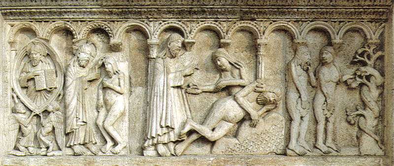 Románico - Creación del hombre, de la mujer y el pecado original. Catedral de Módena