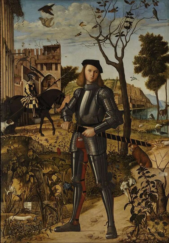 Joven caballero en un paisaje (retrato de un caballero), pintura renacentista de Vittore Carpaccio