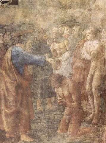 Obra de masaccio El bautismo de los neófitos - Masaccio - capilla de brancacci - parte superior derecha