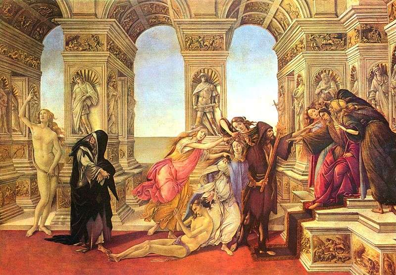 La calumnia de Apeles, obras renacentistas de Botticelli. Renacimiento Italiano.