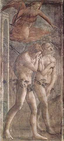 Parte superior izquierda de la capilla de brancacci, la expulsión del paraíso terrenal de Masaccio