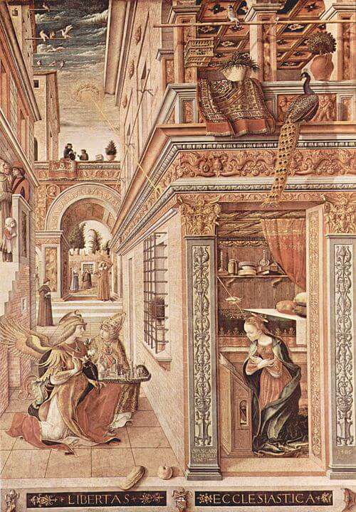 La anunciación con San Emigdio, pintura renacentista italiana de Carlo Crivelli