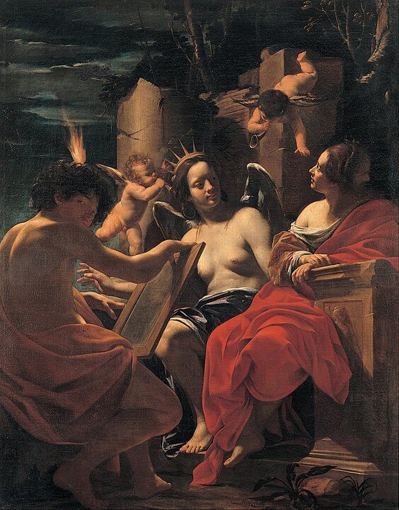 El encuentro del entendimiento, la voluntad y la memoria, cuadros principales de Simón Vouet