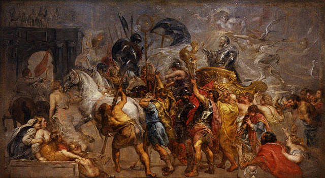 Entrada triunfal de Enrique IV en París, pintura barroca de Pedro Pablo Rubens. Pintura Holandesa.