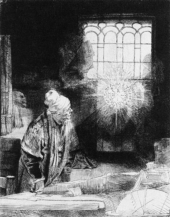 Fausto de Rembrandt grabado técnica