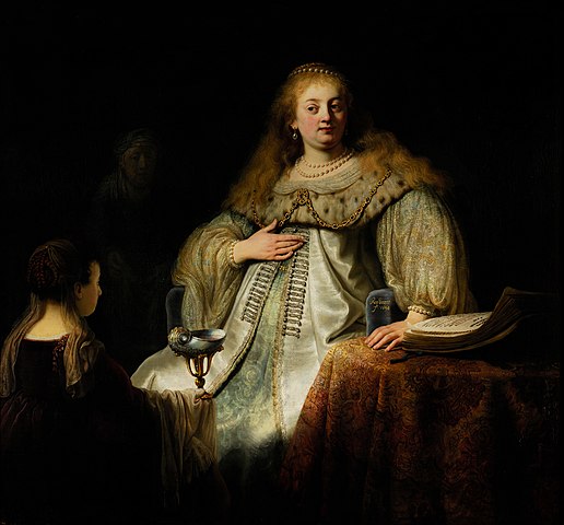 Judith en el banquete de Holofernes, pintura barroca Rembrandt