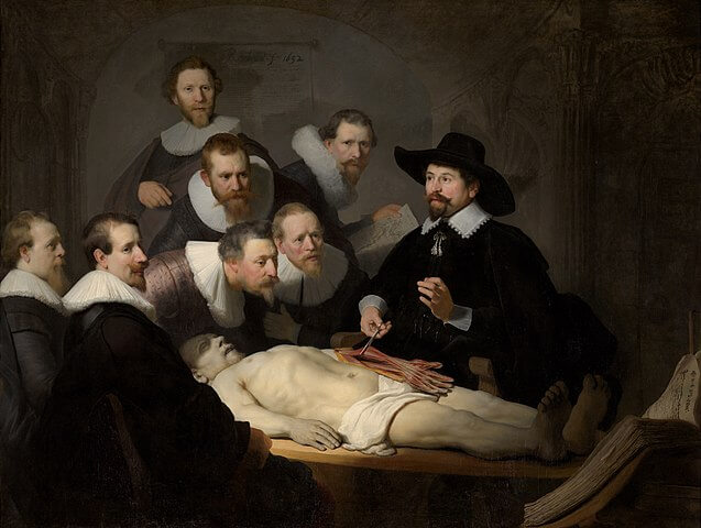 La lección de anatomía del doctor Tulp, obra barroca holandesa de Rembrandt