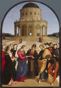 Los desposorios de la Virgen obra de Rafael sanzio pintura renacentista