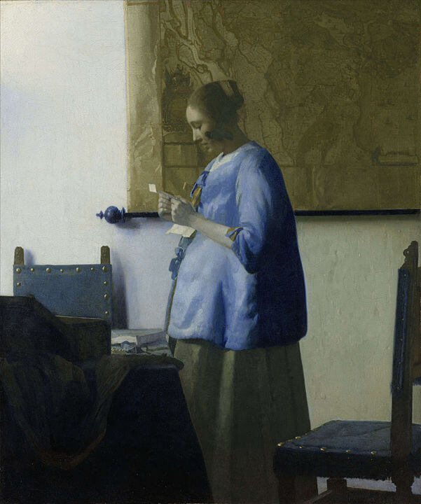 Mujer de azul leyendo una carta obras de Vermeer pintura barroca