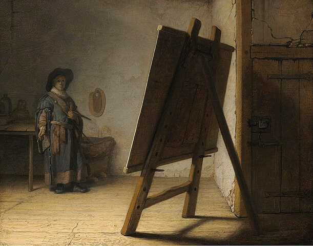 Un pintor en su taller, un artista en su estudio o un pintor en su estudio obra de Rembrandt