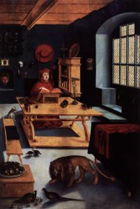 Retrato del cardenal alberto de brandenburgo como san jeronimo en su estudio de cranach el viejo