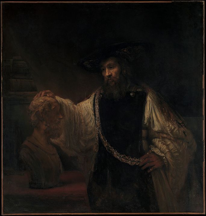 Aristóteles contemplando el busto de Homero, obra barroca famosa de Rembrandt
