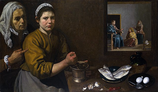 Cristo en casa de Marta y María, obra de Diego Velázquez. Pintura Barroca Española.