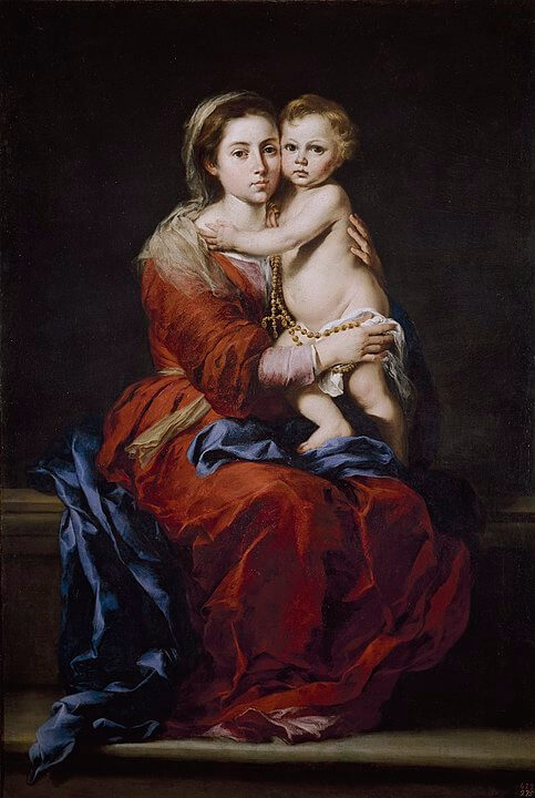 La virgen del rosario con el niño, obra de Bartolomé Esteban Murillo