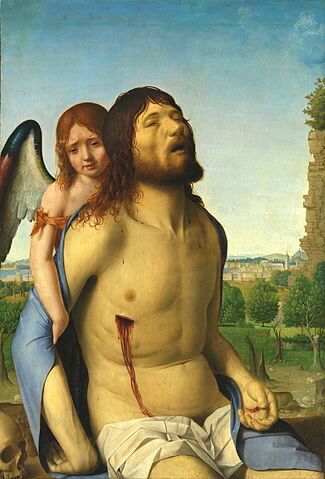 Cristo muerto sostenido por un ángel obra de Antonello da Messina