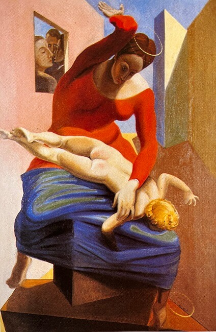 La santa virgen castigando al niño Jesús delante de tres testigos, cuadro de Max Ernst